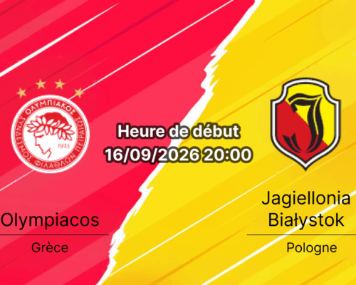 Pronostic Olympiacos Jagiellonia Białystok – Stadio Georgios Karaiskakis Le Pirée, Europa League tour 1, 16 septembre 2026