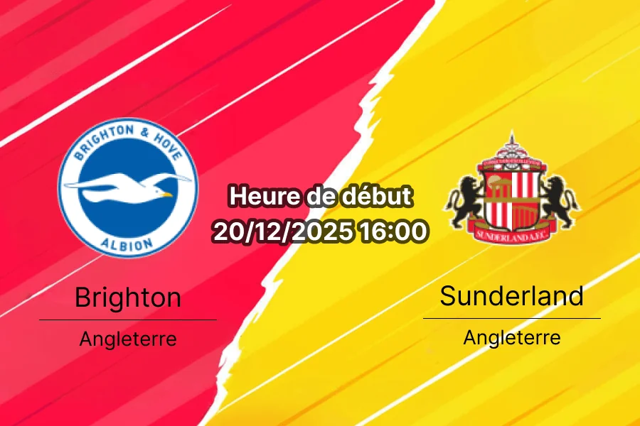 Couverture du pronostic pour le match Brighton contre Sunderland.