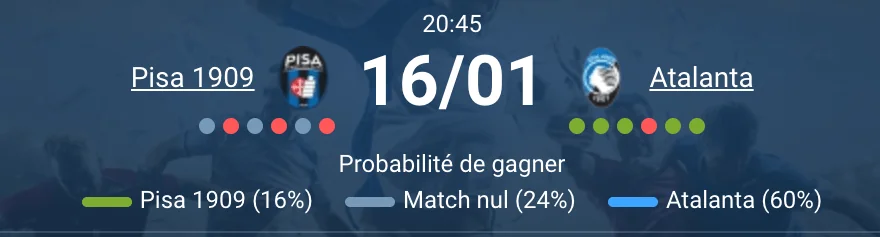Match Pisa contre Atalanta action pressing intense Serie A