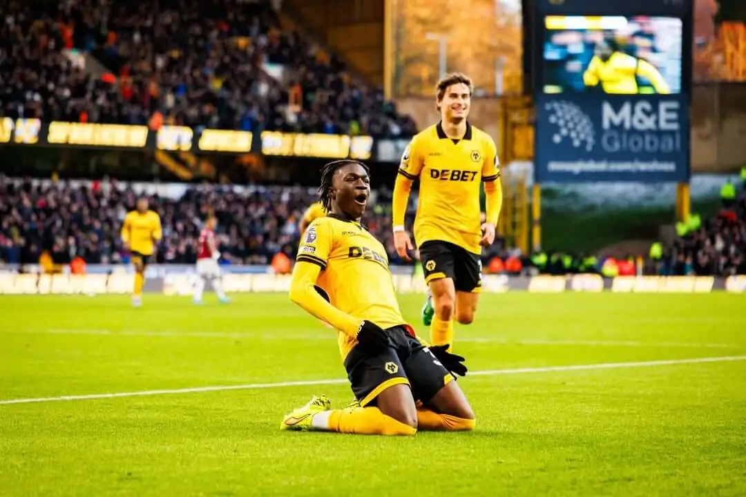 Mateus Mané célèbre son premier but en Premier League avec Wolverhampton contre West Ham au Molineux Stadium en janvier 2026