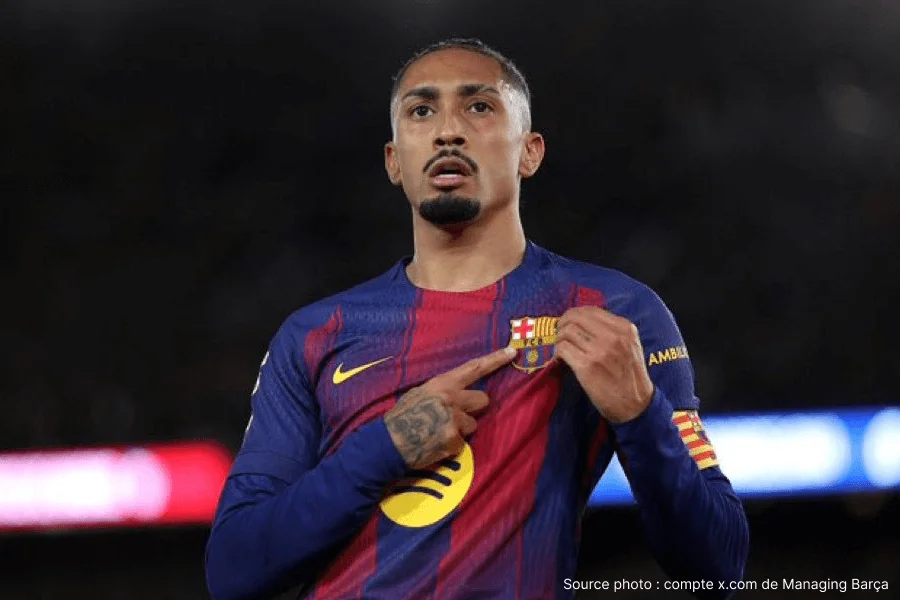 Raphinha capitaine Barcelone brassard match Liga saison 2025-26 avant blessure