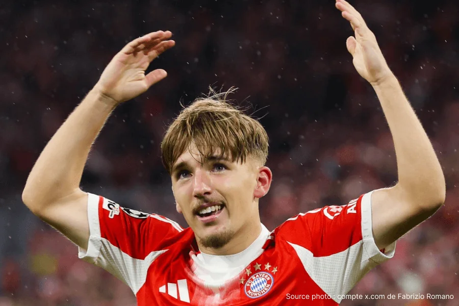 Lennart Karl attaquant Bayern Munich célèbre but Ligue des Champions Allianz Arena