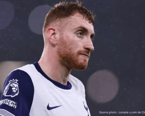 Dejan Kulusevski Tottenham maillot blanc blessure rotule rééducation 2025