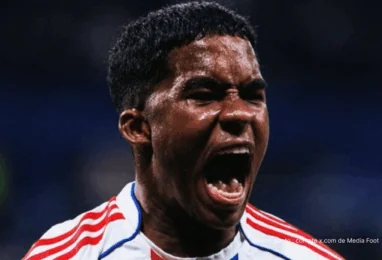 Endrick célébrant un but sous le maillot de l'Olympique Lyonnais en Ligue 1 2026