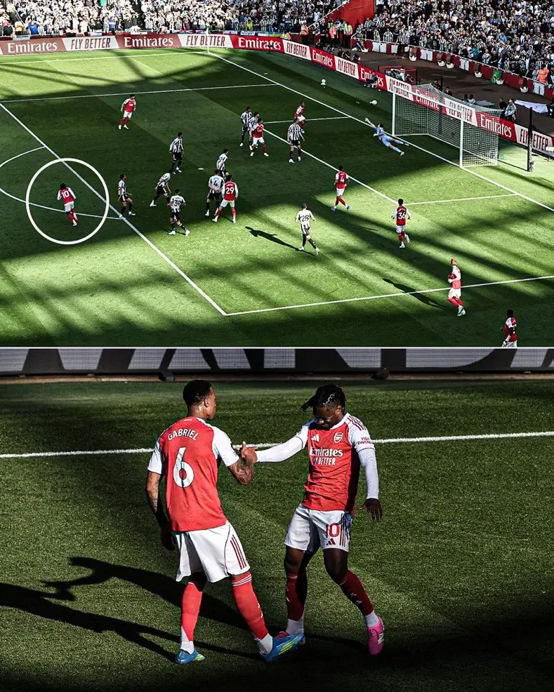 Eberechi Eze buteur d'Arsenal après son tir enroulé contre Newcastle en Premier League 2026