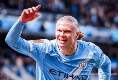Erling Haaland célèbre un but avec Manchester City lors d'un match de Premier League 2026