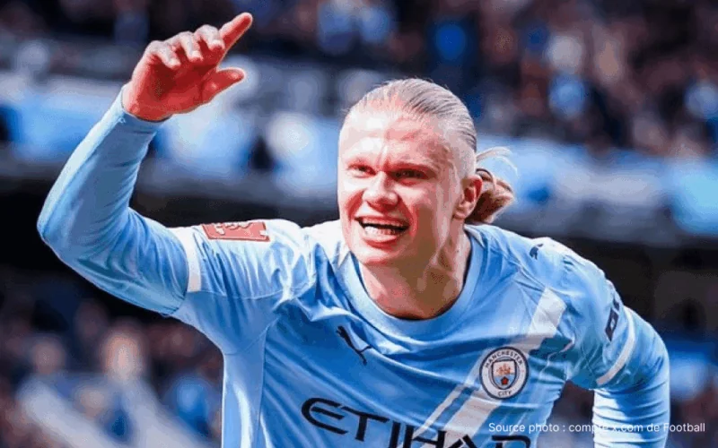 Erling Haaland célèbre un but avec Manchester City lors d'un match de Premier League 2026