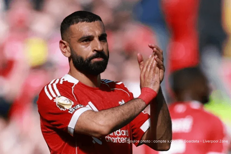 Mohamed Salah en maillot de Liverpool lors d'un match à Anfield saison 2025-26