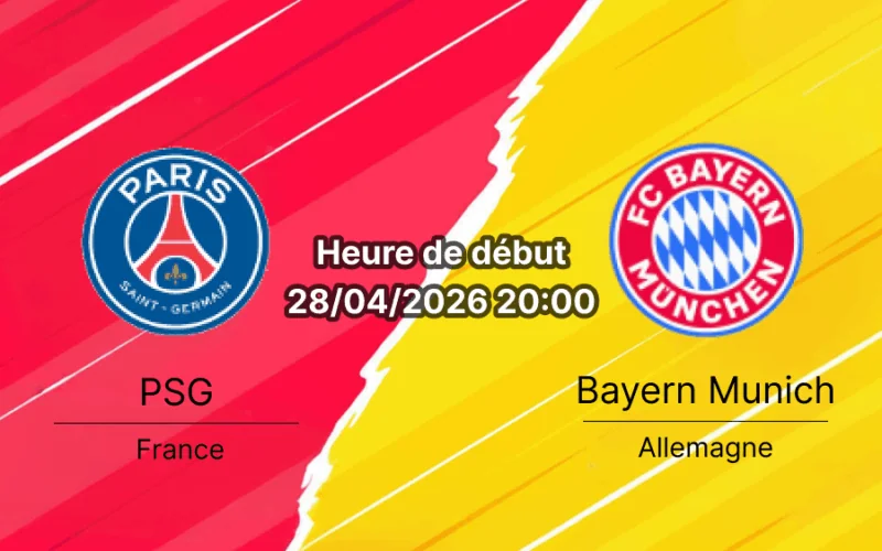 Pronostic Paris Saint-Germain vs FC Bayern München – UEFA Champions League Demi-finale 1er leg, 28 avril 2026, 20h00 – Parc des Princes Paris 47929 places – Arbitre Sandro Schärer – Analyse xG, absents, compositions et paris sur bookmakers-rdc.com