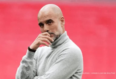 Pep Guardiola entraîneur Manchester City avant son dernier match contre Aston Villa le 24 mai 2026 à l'Etihad Stadium — inauguration du Pep Guardiola Stand