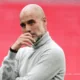 Pep Guardiola entraîneur Manchester City avant son dernier match contre Aston Villa le 24 mai 2026 à l'Etihad Stadium — inauguration du Pep Guardiola Stand