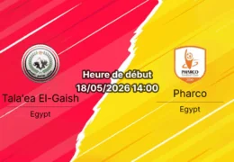 Pronostic Tala'ea El-Gaish Pharco au Gehaz El-Reyada Le Caire, Egyptian Premier League relégation 18 mai 2026