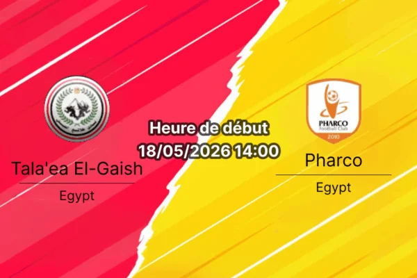 Pronostic Tala'ea El-Gaish Pharco au Gehaz El-Reyada Le Caire, Egyptian Premier League relégation 18 mai 2026