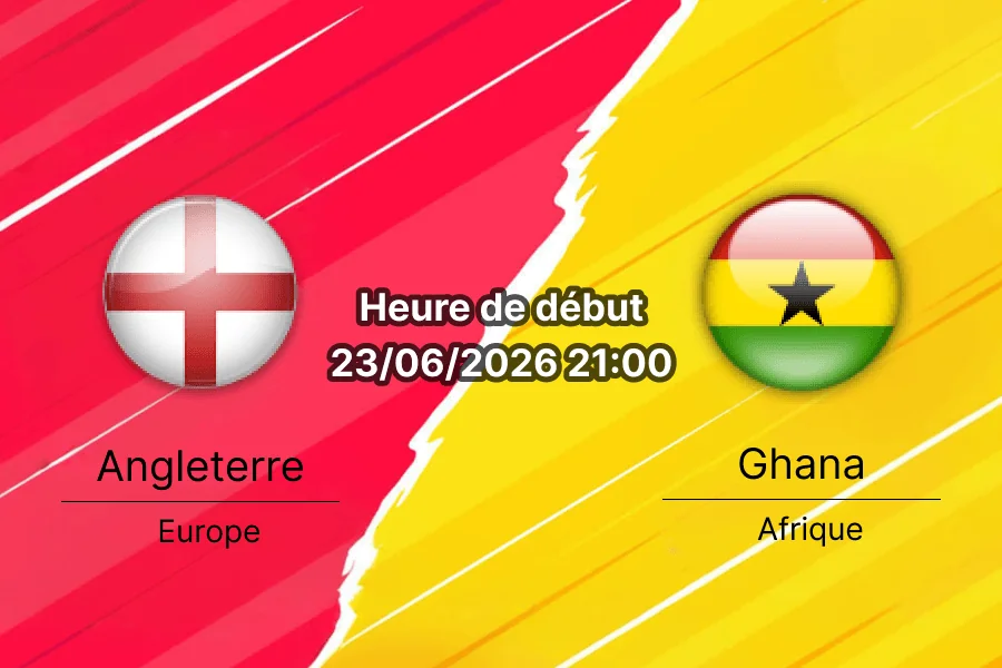 Pronostic Angleterre Ghana – Gillette Stadium Foxborough, Groupe L Coupe du Monde 2026, 23 juin 2026