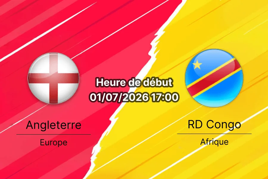 Pronostic Angleterre RD Congo – Mercedes-Benz Stadium Atlanta, 1/16 de finale Coupe du Monde 2026, 1er juillet