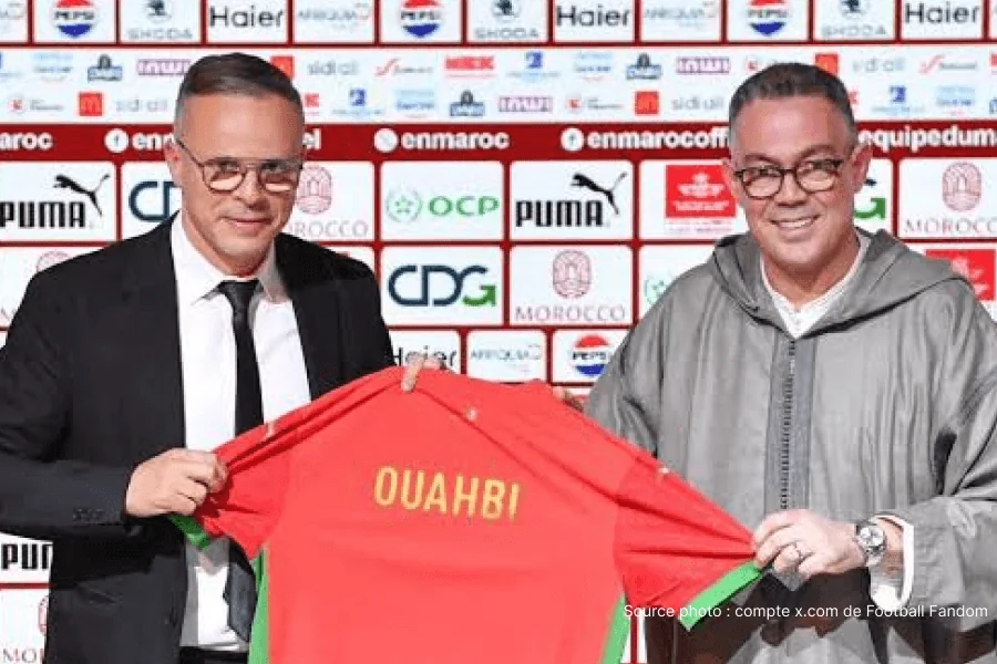 Mohamed Ouahbi sélectionneur du Maroc en conférence de presse après
Maroc Brésil 1-1 le 14 juin 2026 – Mondial 2026 MetLife Stadium