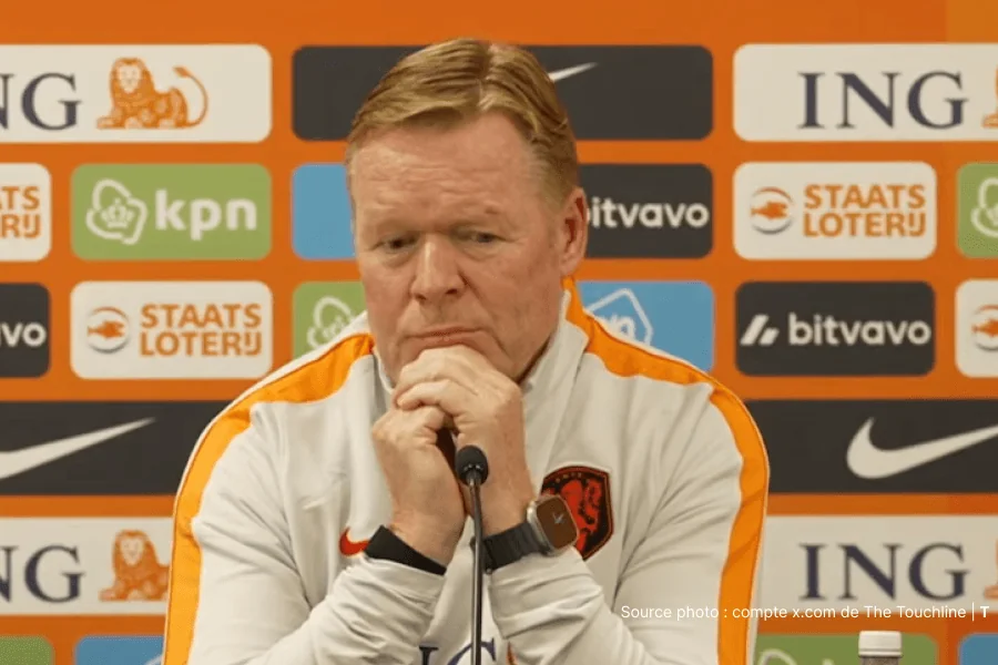 Ronald Koeman sélectionneur Pays-Bas explique le forfait Timber Coupe du Monde 2026 en conférence de presse à New York, 8 juin 2026