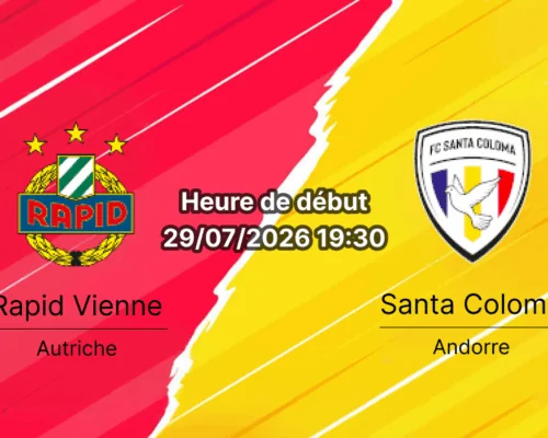Pronostic Rapid Vienne Santa Coloma – Allianz Stadion Vienne, Ligue Conférence UEFA Q2 retour 29 juillet 2026