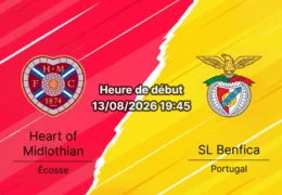 Pronostic Hearts Benfica – Tynecastle Park Edinburgh, Europa League 3e tour 13 août 2026