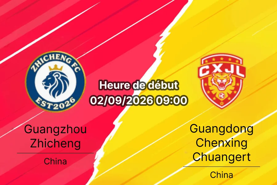 Pronostic Guangzhou Zhicheng Guangdong Chenxing – Guangzhou International Finance Island Football Park 2 septembre 2026