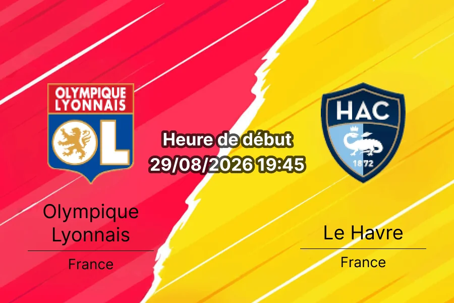 Pronostic Lyon Le Havre – Parc Olympique Lyonnais, Ligue 1 2e journée 29 août 2026