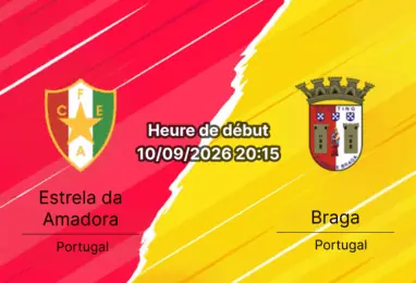 Pronostic Estrela Amadora Braga – Estádio José Gomes, Liga Portugal 10 septembre 2026