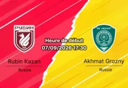 Pronostic Rubin Kazan Akhmat Grozny – Ak Bars Arena Kazan, Premier Liga russe 7e journée 7 septembre 2026