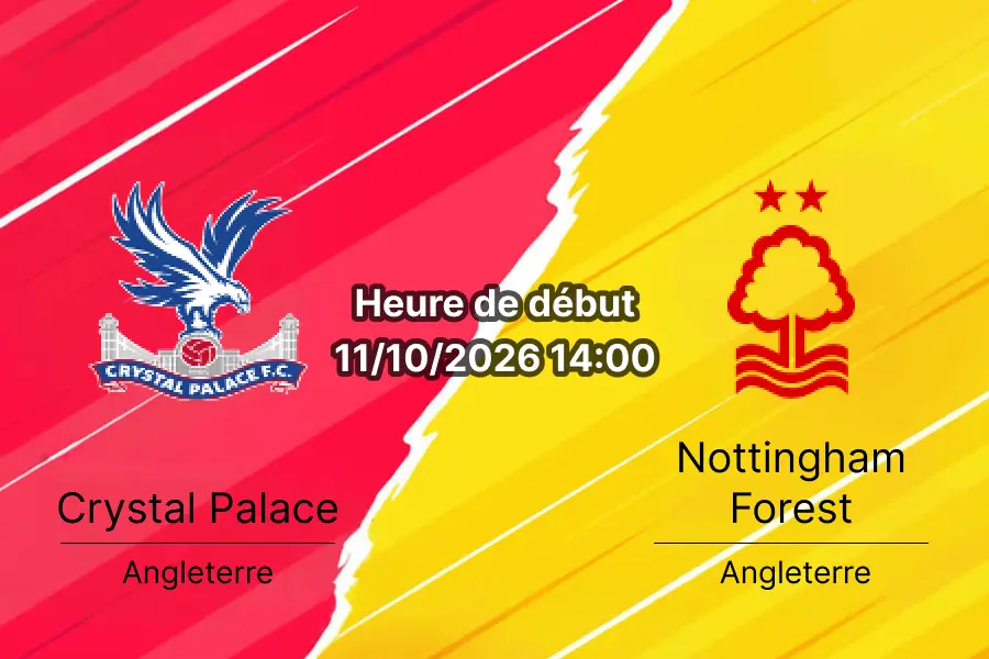 Pronostic Crystal Palace Nottingham Forest — Selhurst Park, Premier League Journée 6, 11 octobre 2026
